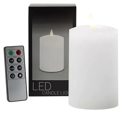 Productafbeelding van Branded LED-kaars, stompmodel, Ø 7,6 x 12 cm - Wit