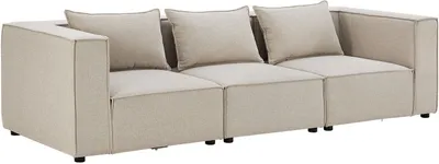 Produktbild von Juskys modulares Sofa Domas M - Couch Wohnzimmer - 3 Sitzer mit Lehnen & Kissen - Stoff Beige