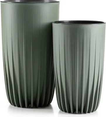 Immagine prodotto di HowHomely | Set di fioriere - Stripped - 2 pezzi - Grigio-verde - Design moderno - Resistente alle intemperie e leggero - Vasi da fiori