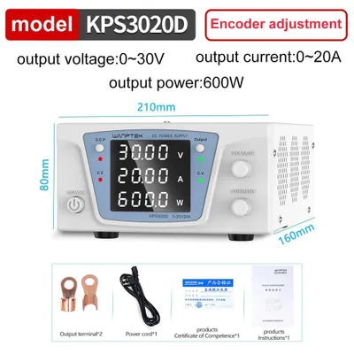 Obrázek produktu pro Laboratorní napájecí zdroj DC - KPS3020D, 30V, 20A - Nastavitelná napětí a proud - Stolní napájecí zdroj - Jeden výstup - 220V, zástrčka EU, 50/60Hz