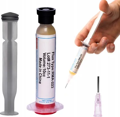 Obrázok produktu pre Rosfix Spájkovacie Tavidlo RMA-223 – Vysokokvalitné Tavidlo Bez Nutnosti Čistenia | Objem 10 cm3, Tryska a Ihla Súčasťou Balenia | Oprava Elektroniky