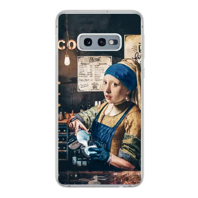 Produktbild von MuchoWow® Handyhülle Schutzhülle Hülle für Samsung Galaxy S10e Mädchen mit Perlenohrring - Cappuccino - Barista - Vermeer - Kaffee - Gemälde Silikon Softcase Handy Hülle - Handy
