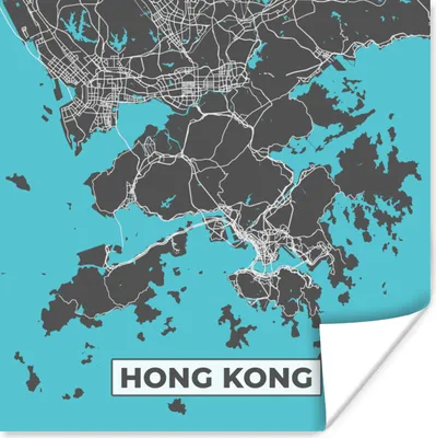 Produktbild von MuchoWow® Poster Hongkong - Blau - Karte - Stadtplan 75x75 cm - Wand Dekoration