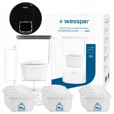 Produktbild von Wessper D2 BOROSILICATE futureflow™ Wasserfilterkanne 3 L Schwarz – mit 10 AquaMax Filter
