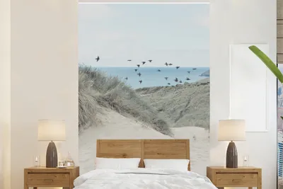 Produktbild von MuchoWow® Fototapete für Wohnzimmer oder Schlafzimmer Wandtapete Vinyl Motivtapete Strand - Vogel - Meer - 170x260 cm - Wohnzimmertapete