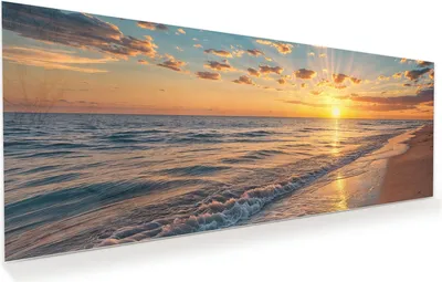 Produktbild von Glasbild 125x50cm in XXL für Wohnzimmer, Schlafzimmer Motiv Sonnenaufgang Meer