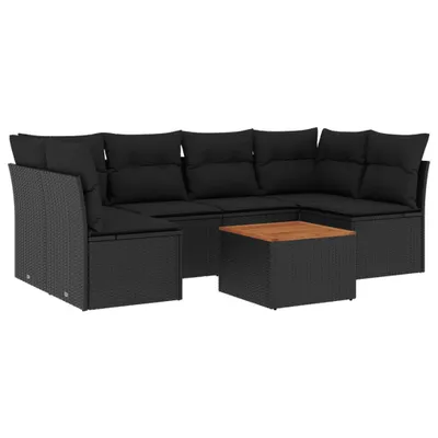 Produktbild von vidaXL 7-tlg. Garten-Sofagarnitur mit Kissen Schwarz Poly Rattan