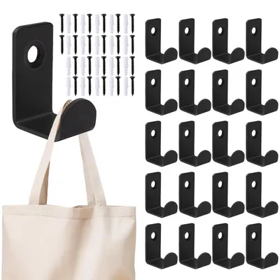 Immagine prodotto di Set di ganci per appendiabiti, 20 pezzi, colore nero, metallo, forma a L, da montare a parete