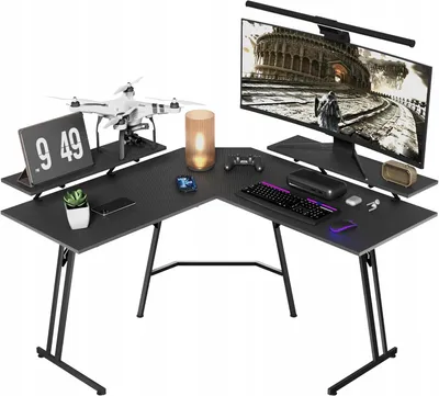 Zdjęcie produktu dla STOLIK GAMINGOWY 50 x 130 x 73 cm BIURKO NAROŻNE KSZTAŁT LITERY L CZARNY