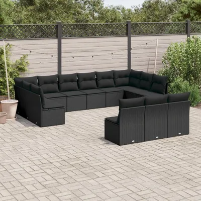 Produktbild von CLORIS 13-tlg. Garten-Sofagarnitur - mit Kissen - Schwarz Poly Rattan - Gartenmöbelgarnituren LL0000255853
