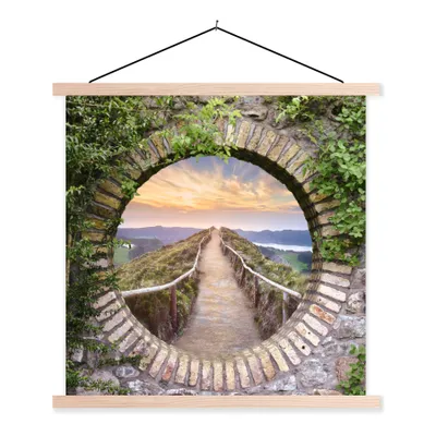 Produktbild von MuchoWow® Textilposter Brücke - Meer - Blick - Sommer 60x60 cm mit holzfarbenen Rahmen - Wanddekoration