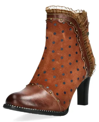 Produktbild von Laura Vita Damen Leder Stiefelette mit floraler Prägung Alcbaneo 160, Größe:37 EU, Farbe:Braun