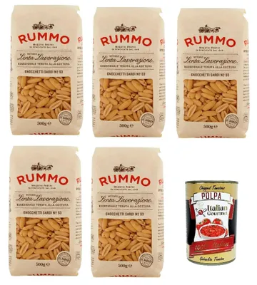 Produktbild von Rummo Gnocchetti sardi N°63 Pasta Lenta Lavorazione Teigwaren aus Hartweizengrieß Bronze-Zeichnung 5x 500g + Italian Gourmet polpa 400g