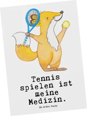 Produktbild von Mr. & Mrs. Panda Ansichtskarte Fuchs Tennis spielen - Weiß - Geschenk, Grußkarte, Ballsportart, Tennisverein, Postkarte, Ansichtskarten, Tennisclub, Kunstkarten, Turnier