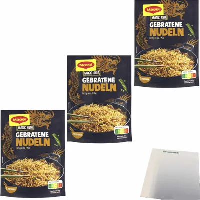 Produktbild von Maggi Asia gebratene Nudeln mit Gemüse 3er Pack (3x121g Beutel) + usy Block