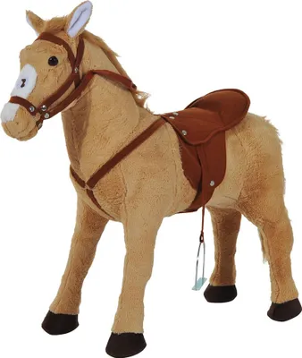 Produktbild von HOMCOM Reitpferd Spielpferd Plüschpferd Spielpferd für Kinder Stehpferd mit Sound Beige 85 x 28 x 60 cm