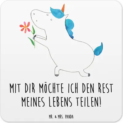 Produktbild von Mr. & Mrs. Panda Untersetzer für Gläser Einhorn Blume 15er Set - Weiß - Geschenk, Tischuntersetzer, Coaster, Tassen, Liebe, Heiraten, Unicorn, Ehepaar, Glas-Untersetzer