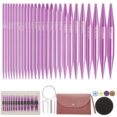 Produktbild von Elzusha – Austauschbare Rundstricknadeln-Set – 13 Paare Aluminiumnadeln, 3-10 mm, mit Aufbewahrungstasche