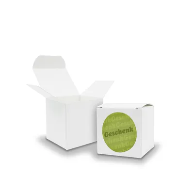 Produktbild von SET Geschenk (Motiv4) 24xFaltschachtel Würfel 5cm weiß  + Sticker