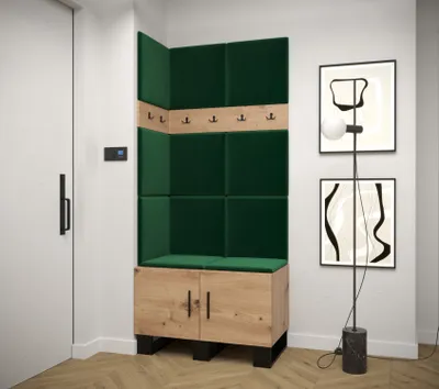 Obrázok produktu pre Predsieňová zostava RUMIE 11 - dub artisan, zelené panely