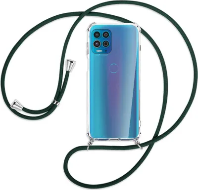Produktbild von Handykette Backcover-Schutzhülle mit Band (Metall silberfarben) für Motorola Moto G100 - dunkelgrün
