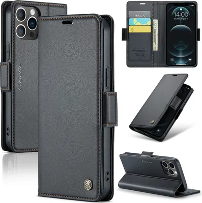 Image de iPhone 12 Pro Housse, Portefeuille en cuir Porte-cartes Housse de protection avec fonction de support pour iPhone 12 / 12 Pro Noir