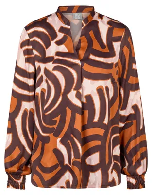 Produktbild von Rabe Bluse Braun Gr. 42, Viskosestoff, abstraktem Print, Stehkragen, Volumeneffekt-Ärmel