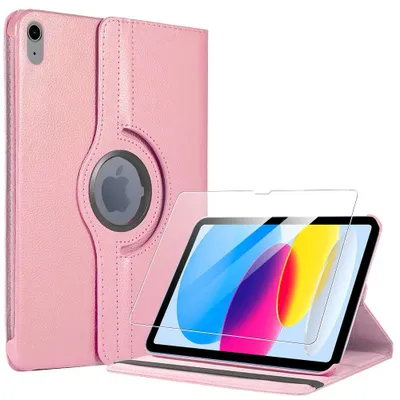 Image de Coque + Verre Trempé pour iPad A16 (11'') / iPad 10 2022 (10,9'' 10e Génération) Etui Rotatif 360° - Rose