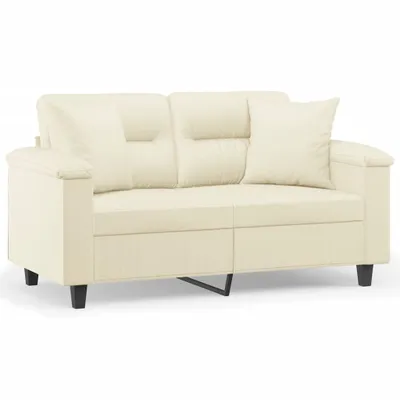 Produktbild von vidaXL 2-Sitzer-Sofa mit Zierkissen Creme 120 cm Kunstleder