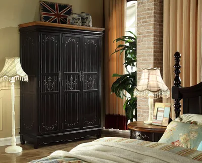 Produktbild von Kleiderschrank Antik Stil Schränke Schwarz Landhaus Möbel Schlafzimmer Schrank