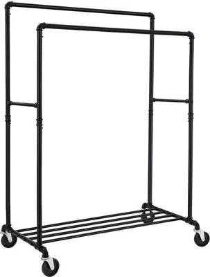 Immagine prodotto di Unyqoos® - Appendiabiti – Grande appendiabiti salvaspazio realizzato in tubi di metallo, mobile con 4 ruote in PP (2 bloccabili), capacità di carico di 110 kg, facile da montare