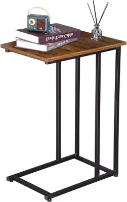 Produktbild von Famanu Beistelltisch mit Metallrahmen und Ablage - industrielle Stil - braun und schwarz