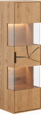 Produktbild von Wohnzimmer Hängevitrine mit 43 cm Breite aus Eiche massiv geölt mit Hirnholz-Front und LED-Beleuchtung - TIVAT-163