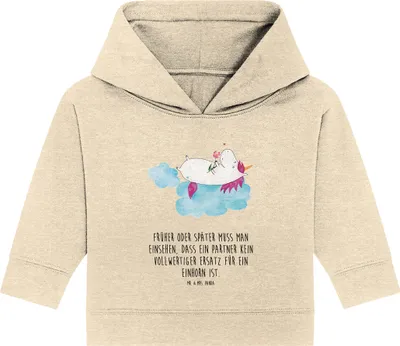 Produktbild von Mr. & Mrs. Panda Organic Baby Hoodie Einhorn Verliebt 24. - 36. Monat - Natural Raw - Geschenk, Kapuzenshirt, Unicorn, Freundin, Kapuzensweatshirt, Liebe, Wolke
