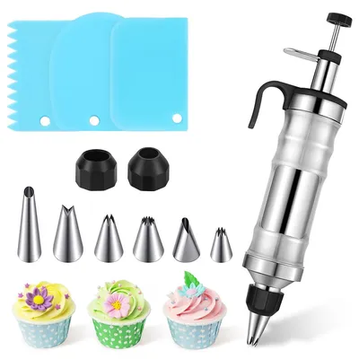 Produktbild von Edelstahl Spritzbeutel Set mit 6 Tüllen, wiederverwendbar, Backzubehör für Kuchen & Cupcakes, ergonomisch & leicht zu reinigen, für Anfänger & Profis