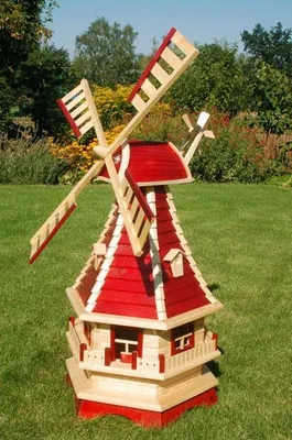Produktbild von Windmühle mit rotem Lamellendach – Höhe 1,3 m