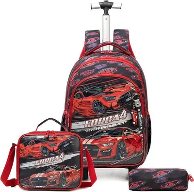 Productafbeelding van Kinderrugzak met wielen, kinderkoffer voor jongens, schooltrolley, 17 inch