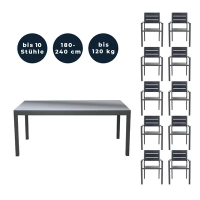 Immagine prodotto di Home Deluxe - Tavolo da giardino allungabile - SOL - ca. 180 (240) x 90 x 75 cm - incl. 10 sedie, incl. accessori I Mobili da giardino tavolo allungabile set da balcone