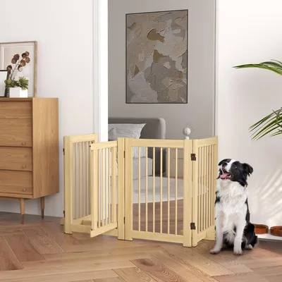 Produktbild von PawHut Absperrgitter Hund 4-teilig, 204 x 75 cm Faltbar Türschutzgitter mit Tür