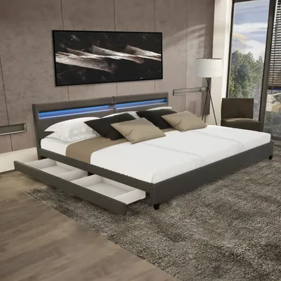 Produktbild von HOME DELUXE - LED Bett NUBE - Dunkelgrau, 270 x 200 cm - inkl. Matratze, Lattenrost und Schubladen I Polsterbett Design Bett inkl. Beleuchtung