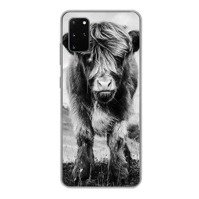 Produktbild von MuchoWow® Handyhülle Schutzhülle Hülle für Samsung Galaxy S20 Plus Schottischer Highlander - Berg - Schwarz - Weiß Silikon Softcase Handy Hülle - Hartschale