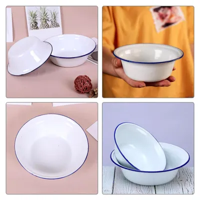 Produktbild von 3 Stück Emaille Schüsseln Lebensmittelecht 16cm Retro Essensschalen Vielseitig Für Suppe und Salat