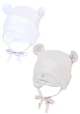 Produktbild von TupTam Baby Erstlingsmütze mit Ohrenklappen 2er Pack, Farbe: Weiß / Beige / mit Ohren, Größe: 50-56