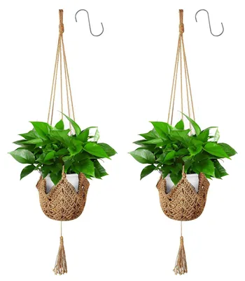 Image de Suspension pour plante Jute Macramé Set de 2 - 101 cm - Intérieur et extérieur