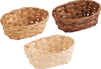 Produktbild von Bambus Korb Set oval 3er 13x18x6 cm Dekokorb Aufbewahrungskorb Flechtkorb