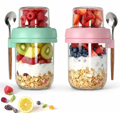 Image de Boîte à muesli à emporter, avec compartiment séparé pour les ingrédients secs et humides