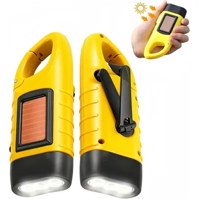 Produktbild von 2er Solar Taschenlampe Handkurbel mit Karabiner, Tragbar LED Notfall-Licht, 3 LED, Mini Kurbeltaschenlampe Wiederaufladbare für Camping, Wandern