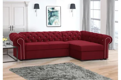 Produktbild von FURMEB 24 Ecksofa SWAROWSKI MAXI mit Schlaffunktion, rechte Seite, 280x180 cm, Steppung, Diamantmuster, ROTWEIN
