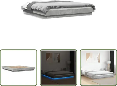 Produktbild von The Living Store Bettgestell mit LED Betongrau 150x200 cm Holzwerkstoff