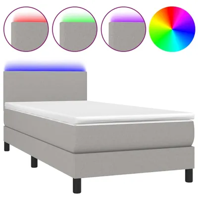 Productafbeelding van vidaXL Boxspringbed met matras en LED-verlichting, lichtgrijs, 90x190 cm, gestoffeerd